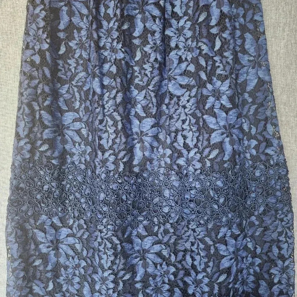 Karl Lagerfeld Cocktail Shift Dress Size 4 Blue & Black Lace Back Zip V-Neck - Picture 7 of 9